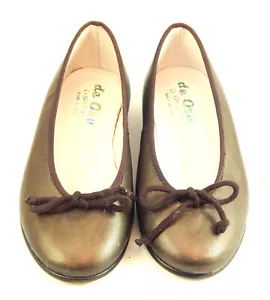 DE OSU -Spain- Girls Brown Metallic Leather Dress Ballet Flats- European- Shoes - Picture 1 of 5