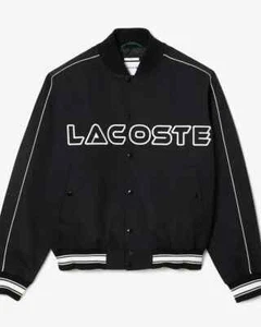 Lacoste Unisex Embroidered Cotton Twill Bomber Jacket- Black - Picture 1 of 10