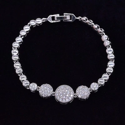 18K White Gold Filled Women Fashion Clear Mystic Topaz Round Dome Bracelet - Image 1 of 2