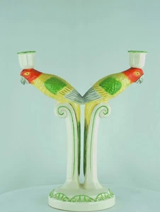 Bougeoir Figurines Perroquet Animalier Style Art Deco Style Art Nouveau Porcelai - Foto 1 di 12