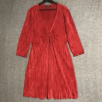 Vestido Connected Apparel para mujer 12 rojo plisado detalle de anillo línea A midi fiesta elegante Foto 1 de 4