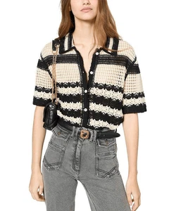 Solitaire beige und schwarz halb Cropped Boxy Strick Top - Bild 1 von 5