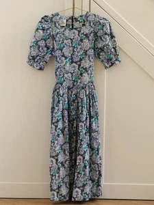 Vintage Blue Floral Laura Ashley Midi Dress - Picture 1 of 9