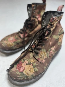 Botas Florales Dr. Doc Martens Talla 7 EU 38 1460 Marrón Rojo Rosa Lona Docs Combat - Imagen 1 de 7