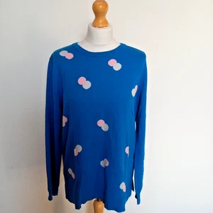 Maglione maglione Woolovers M Medium UK 10 12 cotone biologico maglia a pois blu multi - Foto 1 di 9