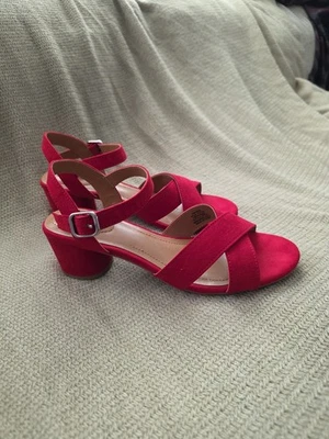 Style & Co Statement Red Suede-like Amariss Block Heel Sandals 6.5M No Box - Image 1 of 4