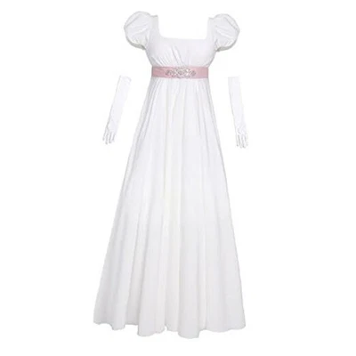 Vestidos Regency para mujer manga abullonada cintura imperio vestido pequeño-mediano blanco Foto 1 de 4
