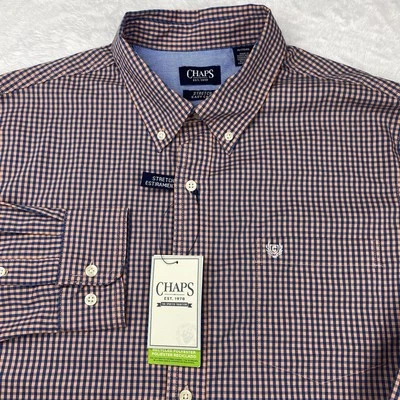 Camisa CHAPS Para Hombres XL Azul/Melocotón Cuadros Fácil Cuidado Elastizada Resistente a las Arrugas ¡NUEVA CON ETIQUETAS! Foto 1 de 4