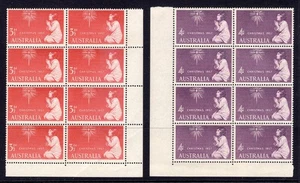 Australia Christmas 1957 mint stamp blocks x 8 in each block - Bild 1 von 2