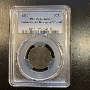 1800 Draped Bust Half Cent PCGS Genuine with VG Details - Picture 1 of 2