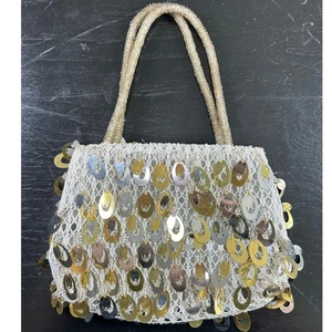 Vintage Pailletten - Silber Gold - Mini Tasche - Fischschuppen Y2k - Reißverschlüsse - einige allgemeine Gebrauchsspuren  - Bild 1 von 5