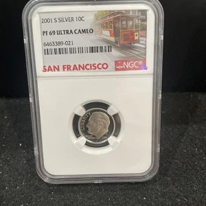 2001 S Gem Proof SILVER Roosevelt Dime Graded At PR69 Ultra Cameo K-11 - Picture 1 of 2