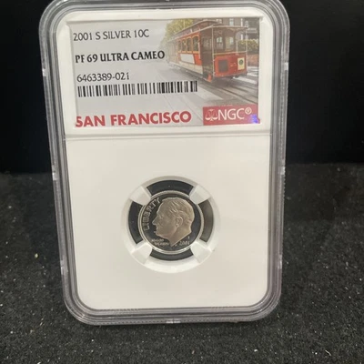 2001 S Gem Proof SILVER Roosevelt Dime Graded At PR69 Ultra Cameo K-11 - Image 1 of 2