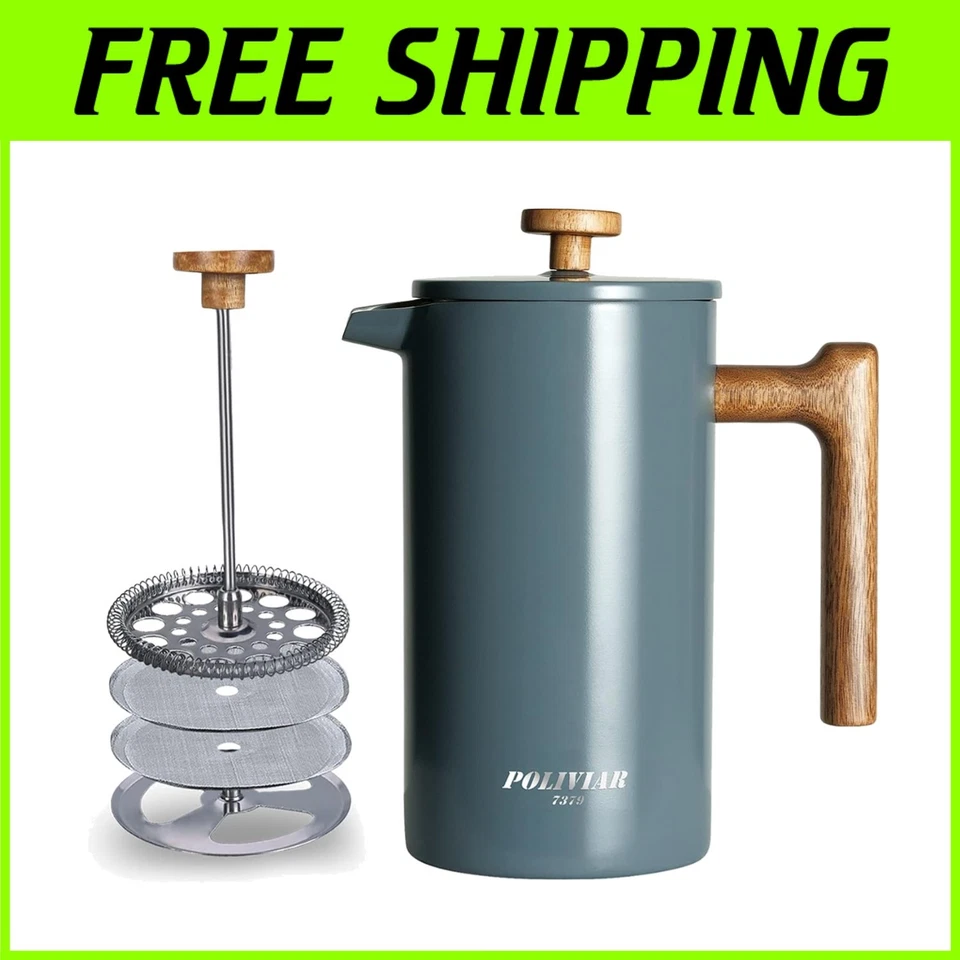 34 унций винтажный френч-пресс - элегантная кофеварка с многоразовым экранным фильтром - Изображение 1 из 4