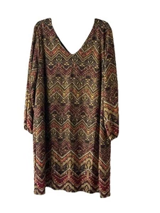 Soho Apparel Tunic Shift Dress Sz 2XL Boho V Neck Artsy Lagenlook Earth Tones - Picture 1 of 9