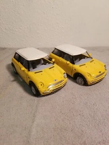 Two 5" Kinsmart Mini Coopers Diecast Model Toy 1:28 Yellow for parts or fix . - Picture 1 of 10