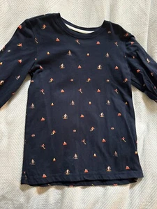 Boys JANIE & JACK LS Shirt Navy Blue Ski Print Motif 6 EUC - Picture 1 of 6
