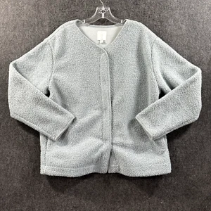 Joie Shacket Jacket Women's Large Baby Blue Teddy Sherpa Snap Front Collarless - Picture 1 of 7