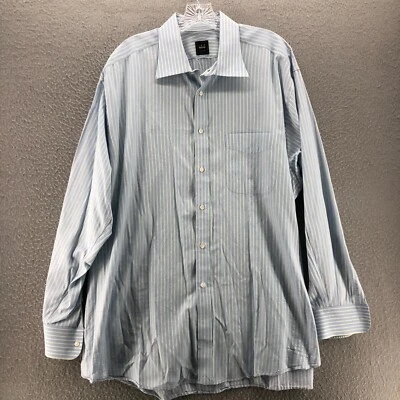 Ike Behar Dress Shirt Mens 18 L Blue Green Striped Modern Business Designer - Image 1 of 4