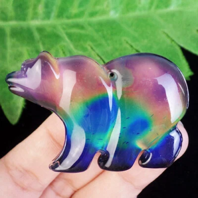 Colgante de oso piedra sensible a la temperatura arco iris azul tallado 52x35x9 mm - Imagen 1 de 2