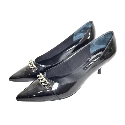 Beverly Feldman Black Patent Leather Pumps W/ Rhinestone Chains Size 9 M - Image 1 of 4