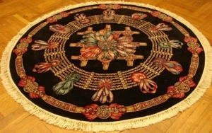 Round Black Resale Minor fringes Damage French Design Handmade Rug 6x6 Rug - Picture 1 of 6