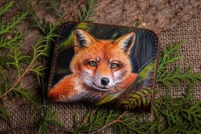 Fox wallet Hand-tooled wallet leather wallet leather purse with red fox lady wal - Image 1 of 4