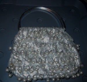 White/ Silver beaded clutch purse - Picture 1 of 4