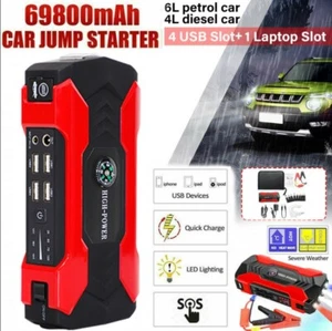 69800mAh 12V Auto Jump Starter Portatile USB Power Bank Batteria Booster Morsetto 600A - Foto 1 di 14