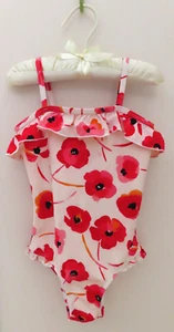 Boutique Janie and Jack One-Piece Red Poppies Floral Print Swimsuit Girls Size 5 - Picture 1 of 5