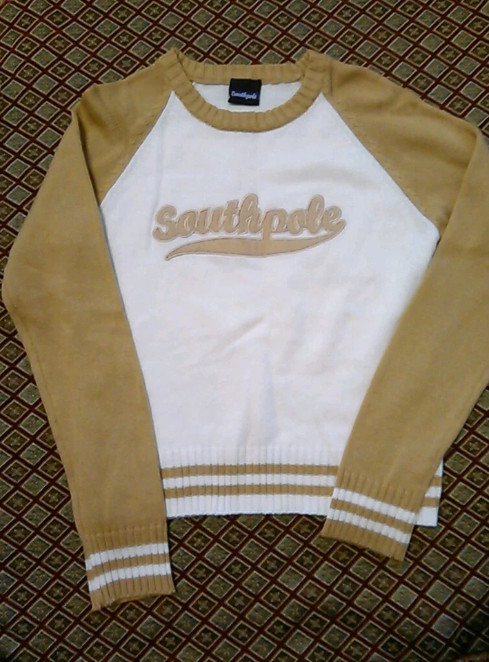 SOUTHPOLE желтовато-коричневый белое золото логотип свитер с длинным рукавом мальчика Sz XL подростков L EUC Varsity - Изображение 1 из 1