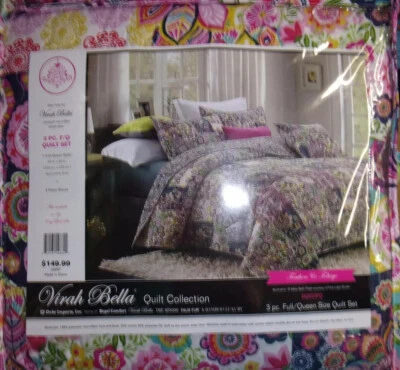 VIRAH BELLA 3 Piece QUILT SET F/Q  PINK CHANDELIER™ "Feather & Foliage” - Image 1 of 2