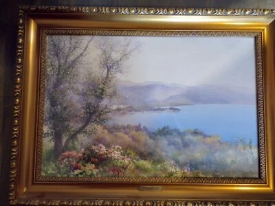 Lot de deux tableaux du Lac d'Annecy, pastel rehaussé à la gouache - Photo 1/2
