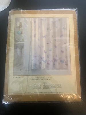 Cortina de Ducha Vintage Sears Nueva Tradición Tela Mariposa Nueva de Lote Antiguo Púrpura Azul Foto 1 de 4