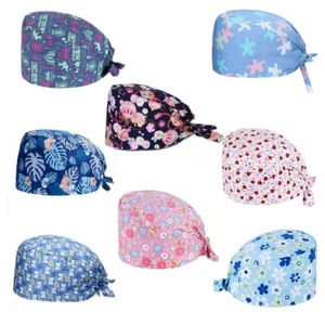 Unisex Women Doctor Nurse Scrub Hat Printing Floral Cotton Beauty Surgical Cap - Picture 1 of 9