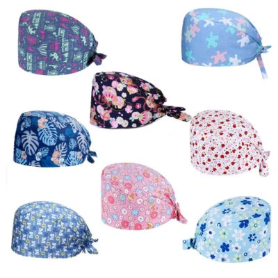 Unisex Women Doctor Nurse Scrub Hat Printing Floral Cotton Beauty Surgical Cap - Image 1 of 4