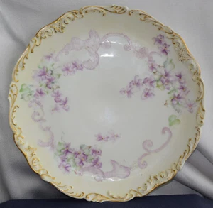 Antique T&V France Tressemanes Vogt Hand Painted Gilt Embossed Floral Chop Plate - Picture 1 of 10