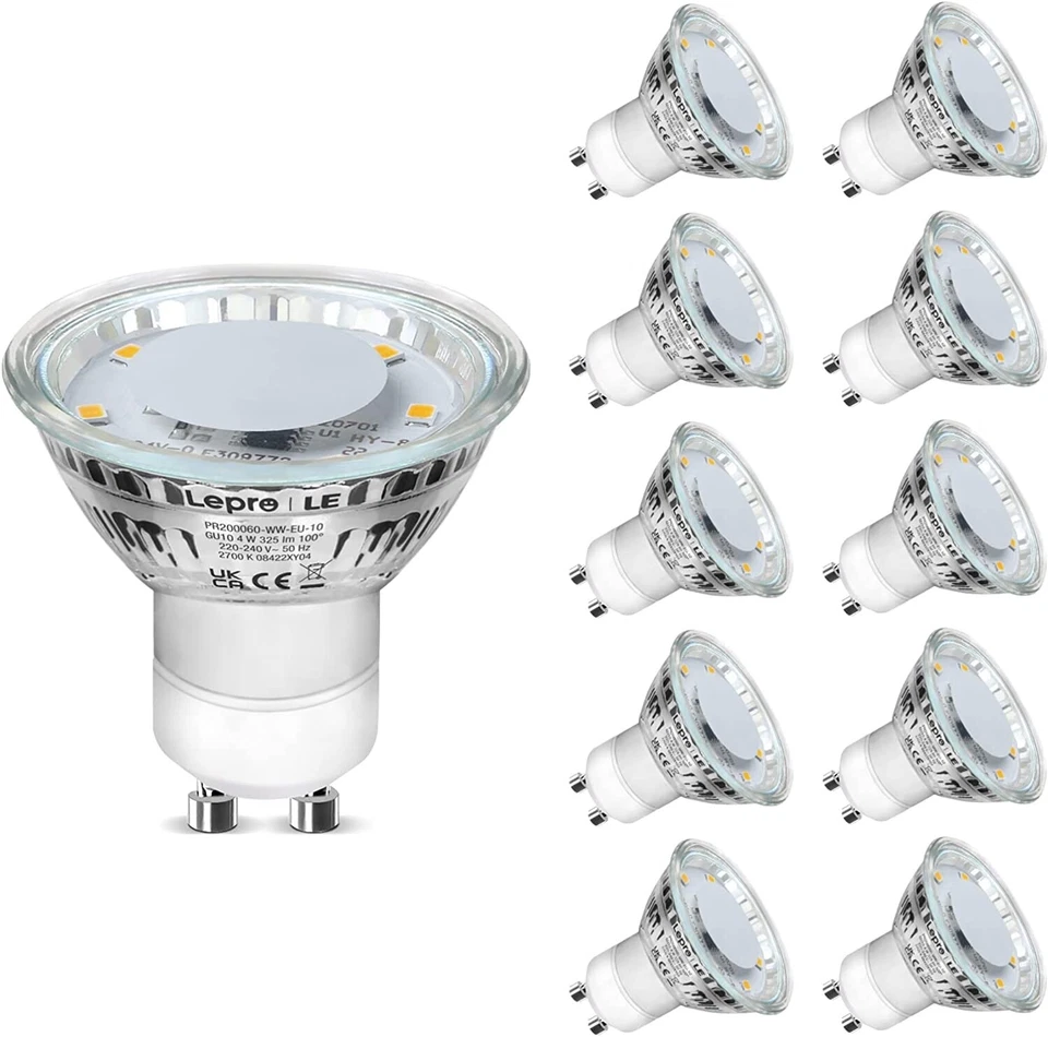 10 x Lepro GU10 LED Light Bulbs 2700K 325lm 4W (=50W Hal) Spotlight WARM WHITE - Image 1 of 4