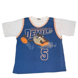 Vintage 1995 Looney Tunes Shirt Youth Size 16/18 XL Basketball Taz Devil STAINS - Picture 1 of 7