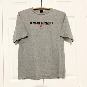 Vintage 90s Polo Sport T-Shirt Small Ralph Lauren Spell Out Flag Logo Gray Tee - Bild 1 von 7