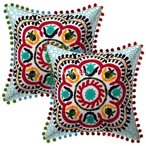 Copricuscino Suzani Decorativo in Cotone Ricamato a Mano Set di 2 Pezzi - Foto 1 di 5