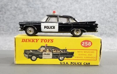 复古 Dinky 玩具 MECCANNO 皇家道奇 SEDAN 警车 #258 带原装盒 英格兰 — 第 1/4 张图片