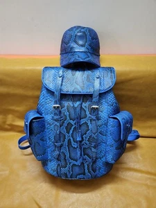 BLUE 100% Real,Genuine EXOTIC Leather Skin Mens Handbag,backpack+ Hat Cap - Imagen 1 de 11