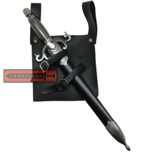 Medieval Crusader Call to Arms Right Hand Draw Leather Sword Frog Black Baldric - Picture 1 of 2