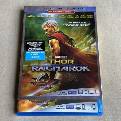 Thor 3: Ragnarok (Blu-ray & DVD w/ Slipcover) Marvel MCU 17 Chris Hemsworth Hulk - Image 1 of 4