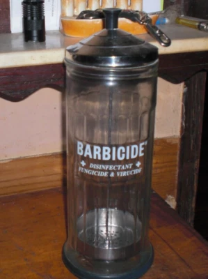 "BARBICIDA DE COLECCIÓN 11"" Desinfectante de Vidrio Peluquería Peine Tarro BASE AZUL" Foto 1 de 3