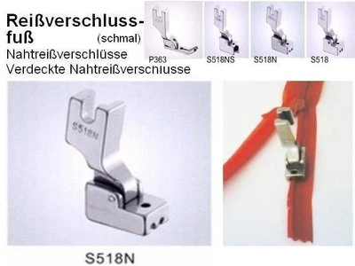 DRITTHERSTELLER AUS ASIEN Nähfuß, Fuß für nahtverdeckte Reißverschl. Sohlenbr 9mm SEHR SCHMAL o. Na. S518N