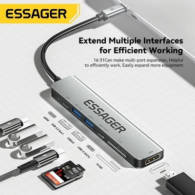 Essager USB C Hub Type-C to HDMI Docking Station USB3.0 Adapter Splitter For Mac - Image 1 of 4