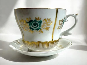 ☕️ Elegante große Teetasse aus Porzellan mit Untertasse Goldmuster - Bild 1 von 21