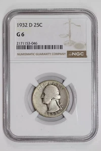 1932-D WASHINGTON QUARTER NGC G6 - Picture 1 of 2